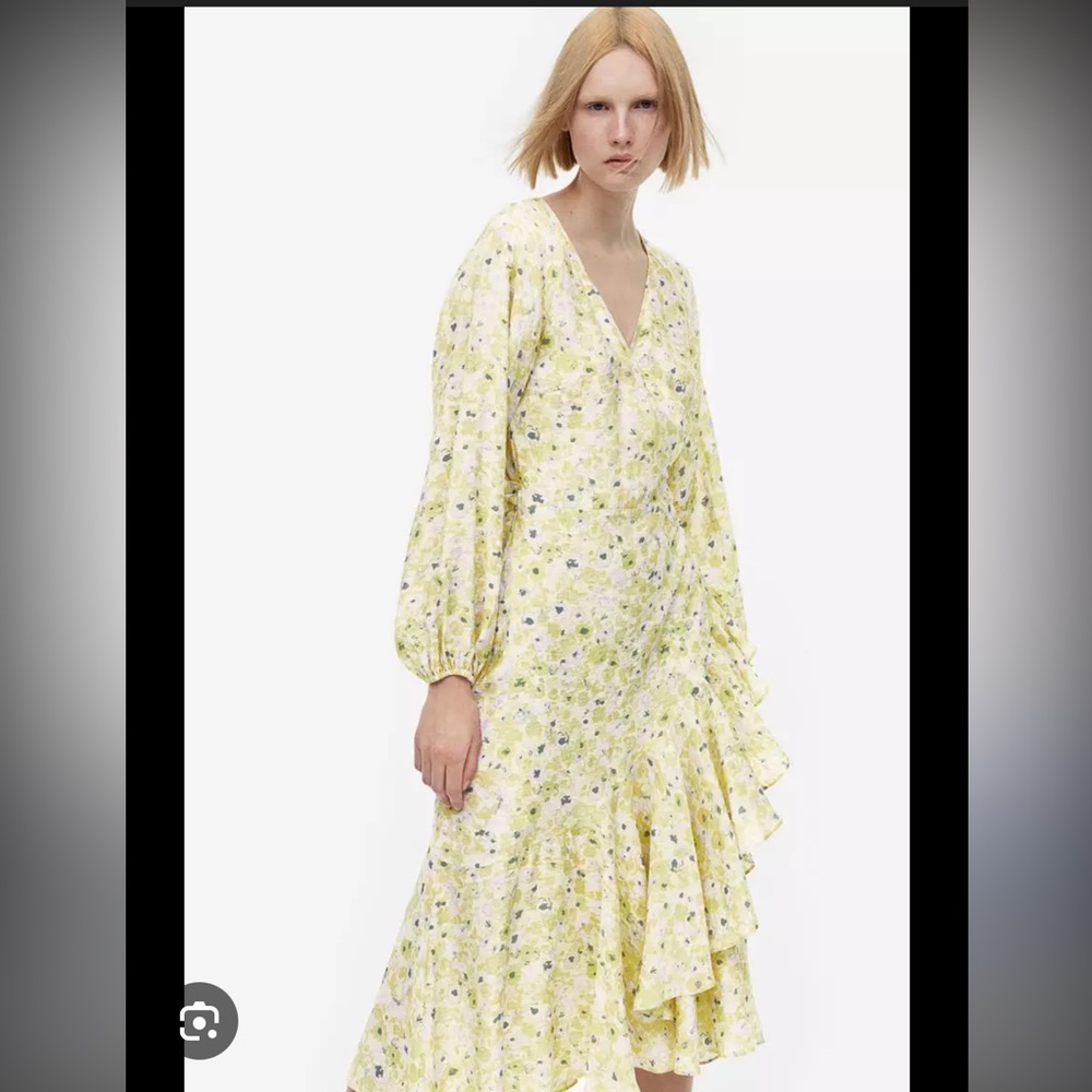 H&M yellow Floral Long Sleeve wrap Dress